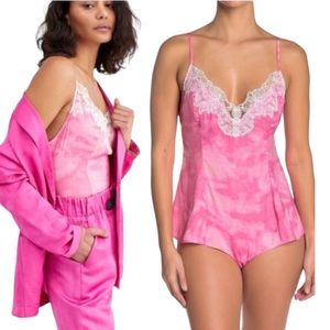 NWT Free People Luella Lace Trim Tye-Dye Bodysuit (F)